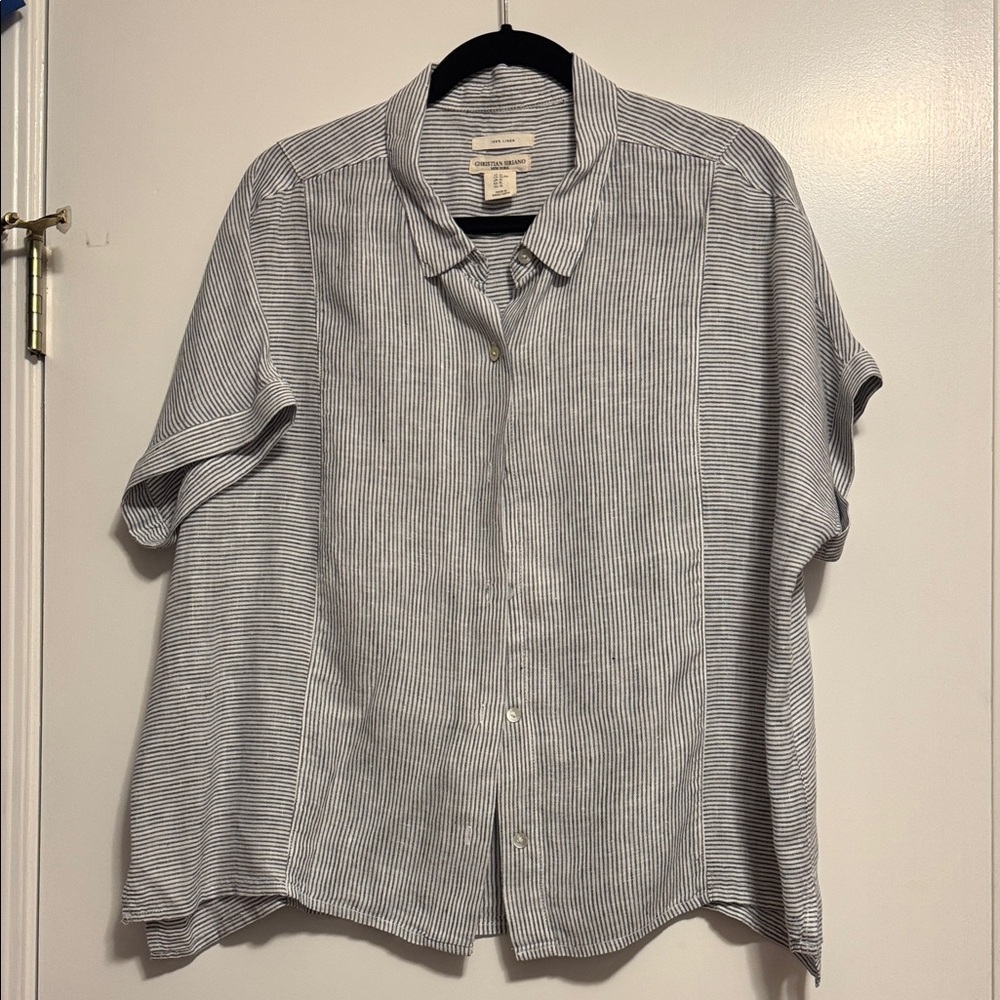 Christian Siriano Blue and White Striped Camp Shirt